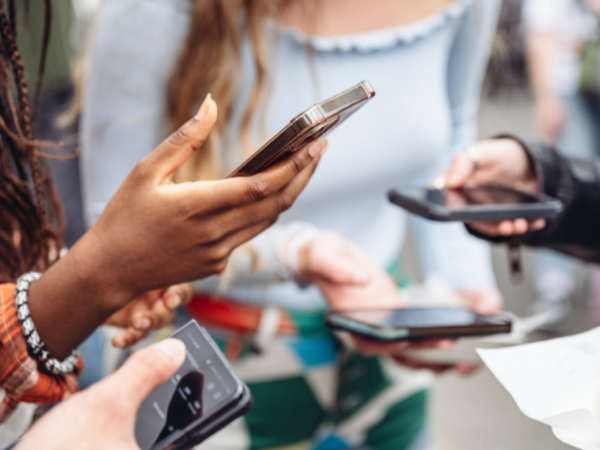 being social on phones with a group of people